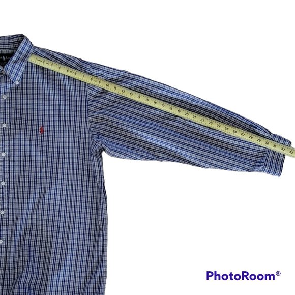 Ralph Lauren Blue White Checked Button Down Shirt Red Pony Logo Classic Flawed - Picture 7 of 10